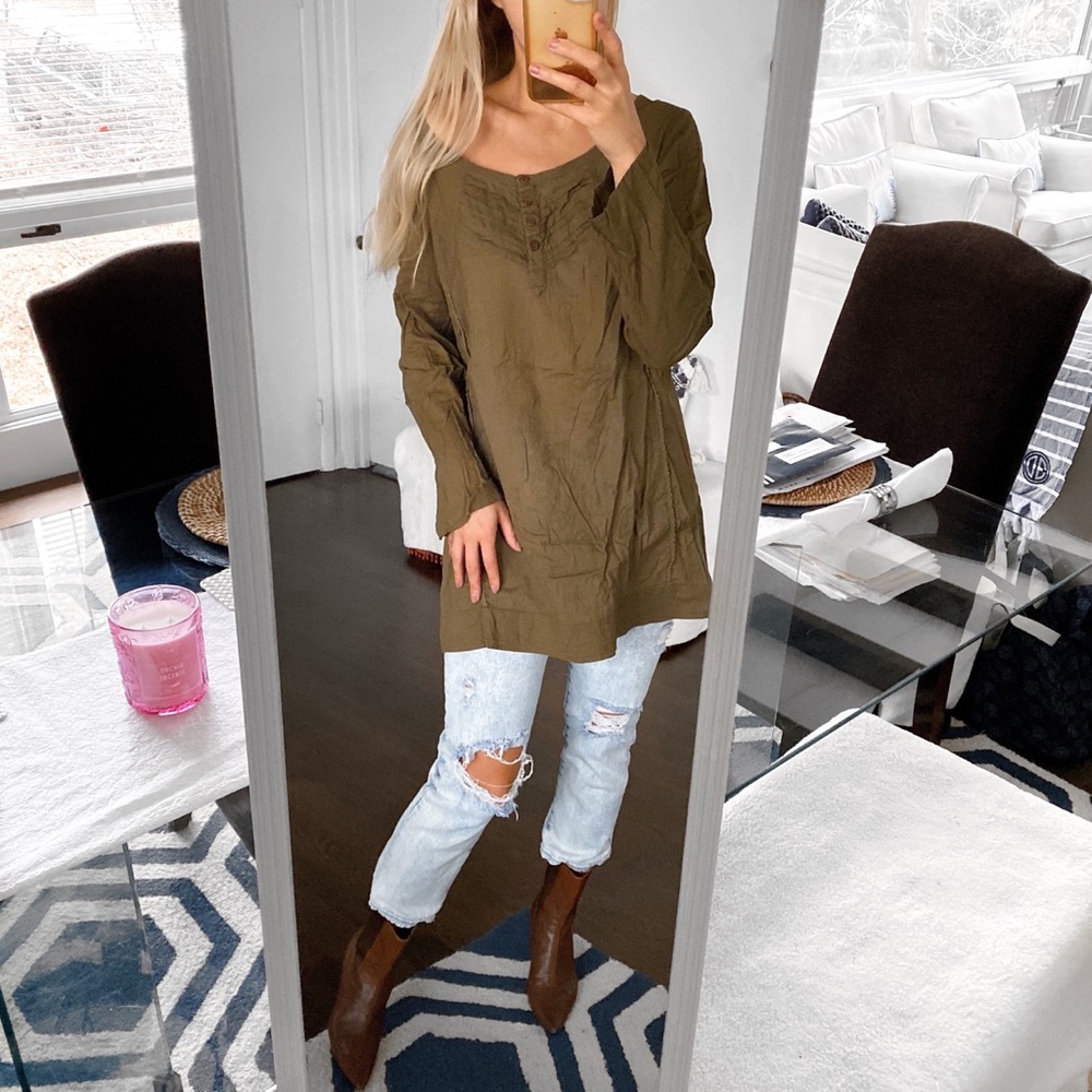 🍃 TWIST & TANGO OLIVE GREEN CASUAL LOOSE FIT COTTON TUNIC TOP/DRESS!